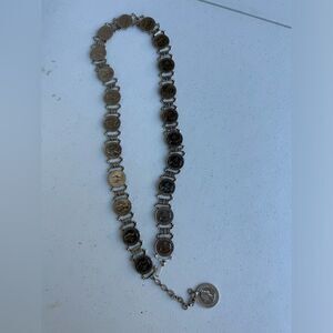 VTG Queen Regina Elizabeth II Georgivs Dei Coin Gold Tone Chain Link Belt EUC